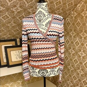 Chevron Patterned Wrap Sweater